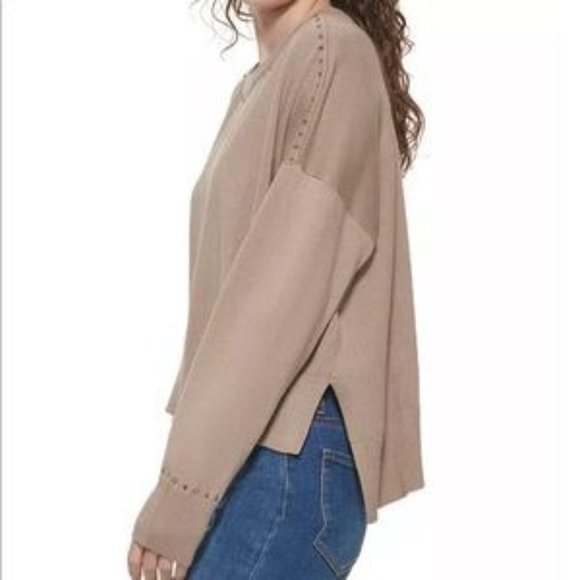 DKNY Studded Cozy Sweater in Mushroom - Medium - Picture 4 of 4